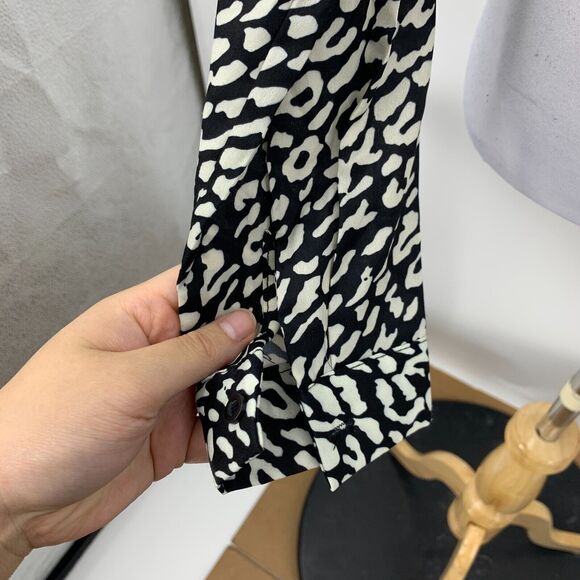 Pretty Little Thing Avalyn Wrap Blouse Womens 2 Cream Black Leopard Tie Front - Picture 5 of 15